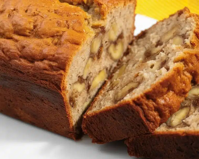 Moist and delicious banana nut bread with walnuts and ripe bananas, perfect for dessert.
