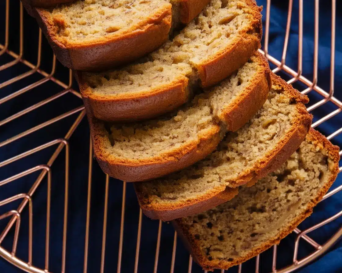 Healthy banana bread made with whole wheat flour and mixed with honey for sweetness.